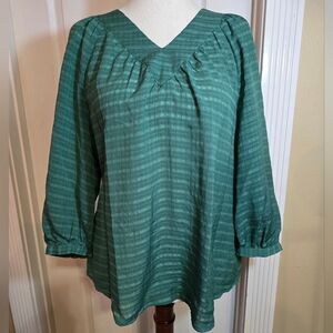 Investments Slimfactor Teal V-Neck Blouse NWOT M
